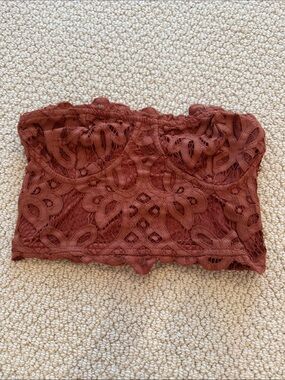 Lace Strapless Crop Top in Rust